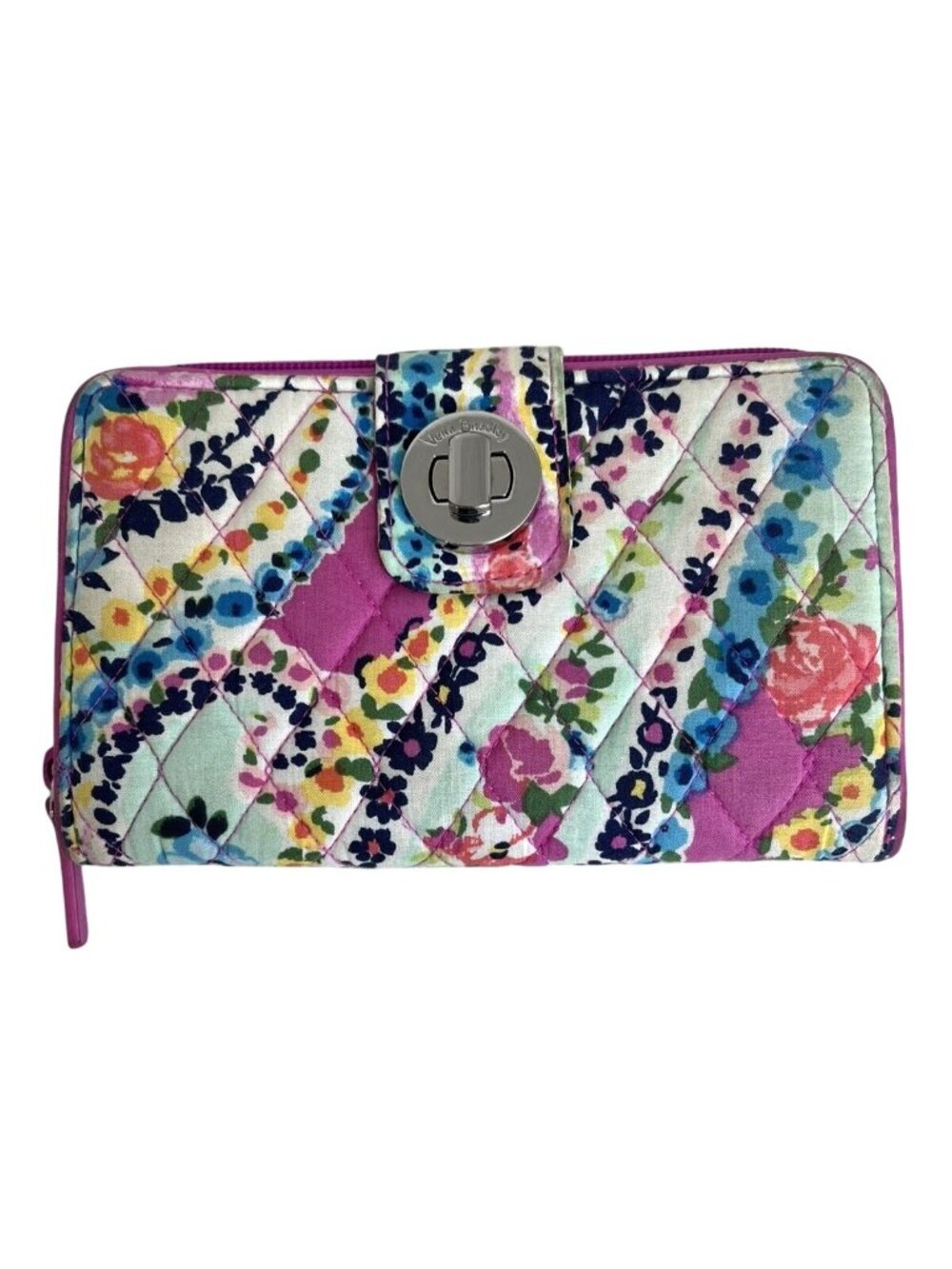 Vera Bradley Quilted Zip Wallet With Turn Lock Colorful Floral Pattern 8"x4.5"